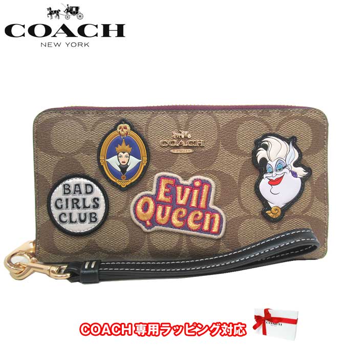 【1000円OFF 5/16 01:59迄】コーチ 財布 長財布 COACH ディズニー×コーチ ヴィランズ モチーフ PVC シグネチャー パッチ ストラップ付き ラウンドファスナー CC336 IME7V(カーキマルチ) アウトレット レディース 白雪姫 リトル・マーメイド コラボ商品 送料無料