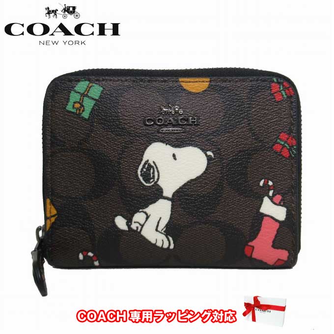 コーチ 財布 二つ折り財布 COACH シグネチャー スヌーピー プレゼンツ スモール ジップ アラウンド ウォレット ミニ財布 CE708 QBOSN(ブラウン×ブラック×マルチカラー) アウトレット レディース 送料無料