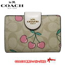 コーチ 財布（レディース） コーチ 財布 二つ折り財布 COACH ミディアム コーナー ジップ ウォレット・シグネチャー キャンバス・ハート チェリー プリント CF401 IMOT4 (ライトカーキマルチ) アウトレット レディース 送料無料