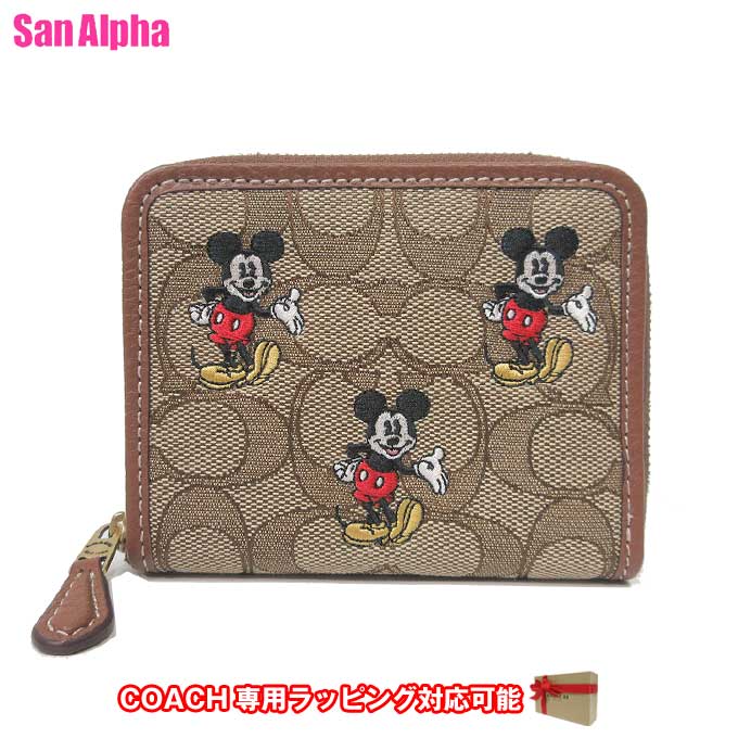 コーチ 財布 二つ折り財布 COACH X DISNEY コーチ × ディズニー シグネチャー ジャカード ミッキー プリント スモール ジップ アラウンド ウォレット 小銭入れ無 CN035 B4R3U(カーキ×レッドウッドマルチ)コラボ商品 アウトレット レディース送料無料