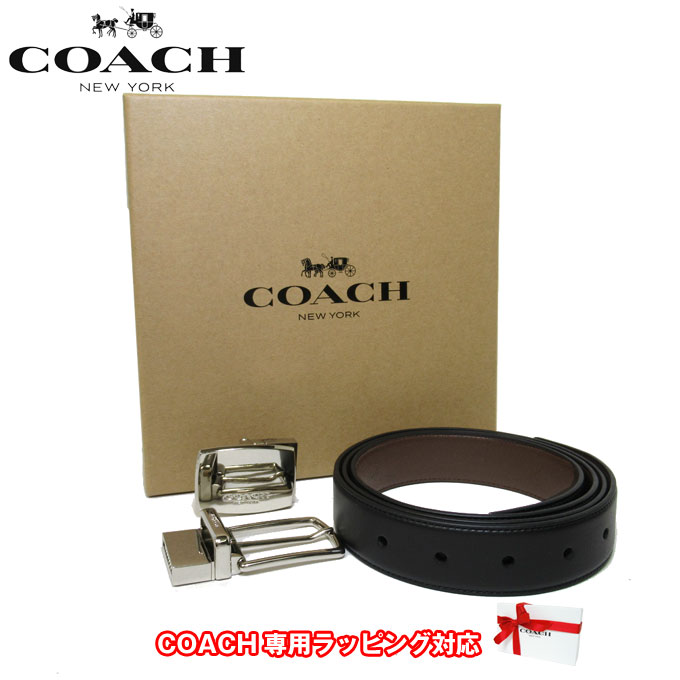 ●ギフトBOX付!!● コーチ アウトレット COACH アパレル メンズ F65186 レザー シグネチャーバックル ベルト ギフトセット AQ0(ブラック×ダークブラウン)【RCP】【楽天カード分割】【メンズ】