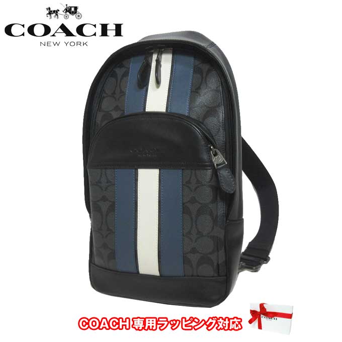 コーチ アウトレット COACH ショルダーバッグ F67249 PVC×レザー シグネチャー ヒューストン ヴァーシティ ストライプ スリング パック / ボディバッグ QBOH0(チャコールデニム×チョーク)【メンズ】【RCP】【0815楽天カード分割】【s-mail03】