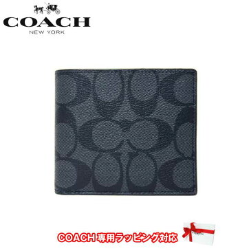 コーチ アウトレット COACH 財布 F75083 シグネチャー PVC ダブル ビルフォールド ウォレット 二つ折り財布(小銭入れなし) CQ/BK(チャコール×ブラック)【メンズ】【二つ折り】【RCP】【楽天カード分割】