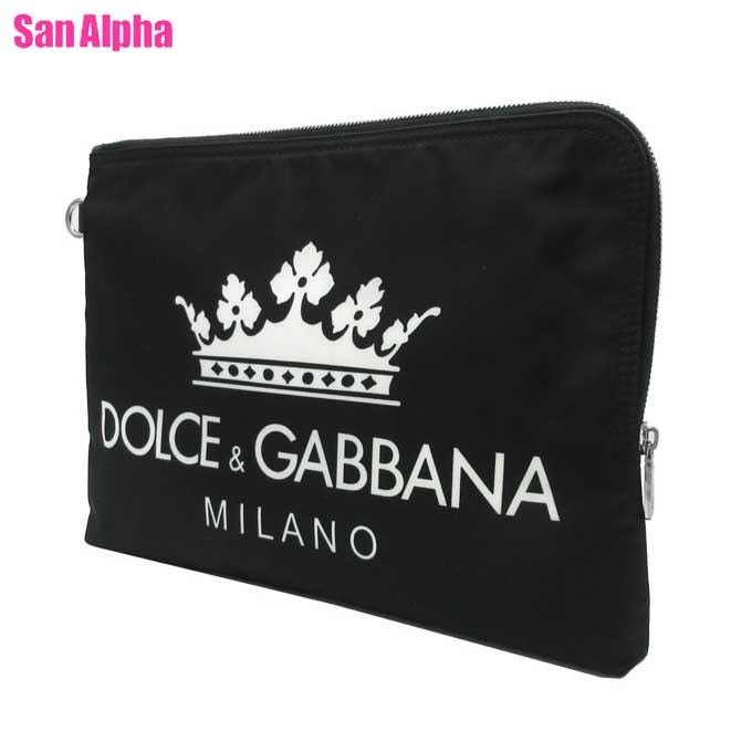 セカンドバッグ 【最大500円OFFクーポン配布 6/4 10:00～】ドルチェ＆ガッバーナ バッグ フラットポーチ DOLCE&GABBANA ロゴ クラウン プリント クラッチバッグ BP269A AU786 HNR18 (ブラック×ホワイト系)アウトレット メンズ 送料無料