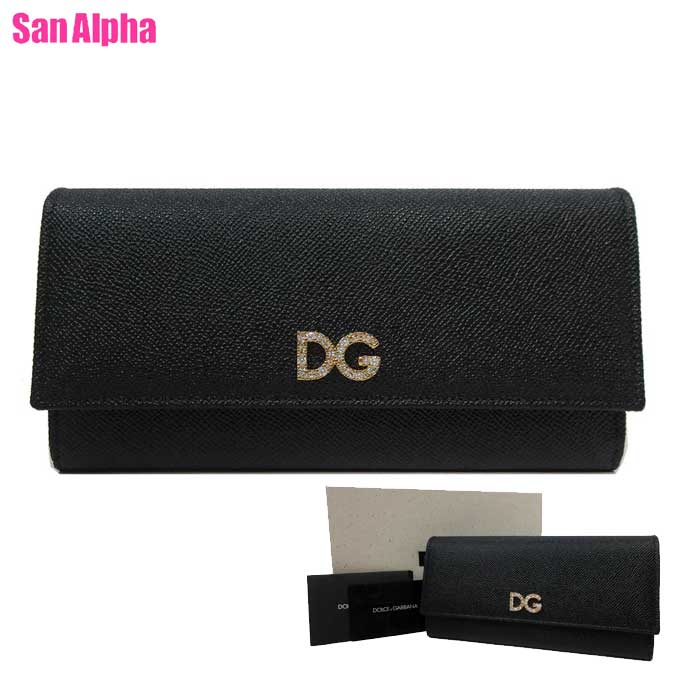 【1000円OFF 5/16 01:59迄】ドルチェ＆ガッバーナ 財布 長財布 DOLCE&GABBANA ドルガバ ラインストーンD&Gロゴ かぶせ蓋 BI0087 AU771 80999 NERO (ブラック) アウトレット レディース 送料無料