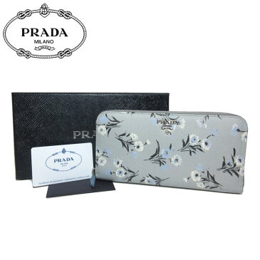 ●Newタイプ● プラダ アウトレット PRADA 財布 1ML506 サフィアーノ フラワー / 花柄 ラウンドファスナー 長財布 SAFFIANO BOUQUE / ACCIAIO【RCP】【楽天カード分割】【レディース】