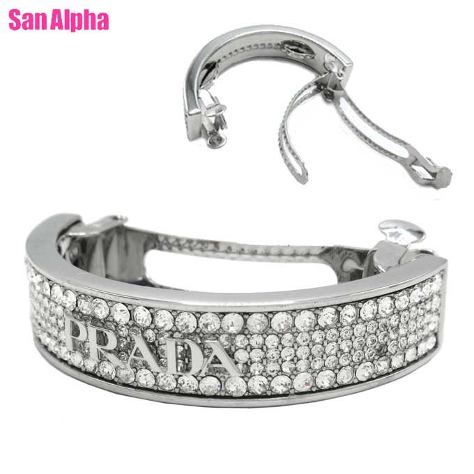 【訳あり】プラダ ヘアバレッタ PRADA FERMAGLI メタルロゴ クリスタル バレッタ 1IF099 CRYSTAL JEWELS / ACCIAIO+CRYSTAL (シルバー系) アウトレット レディース 送料無料