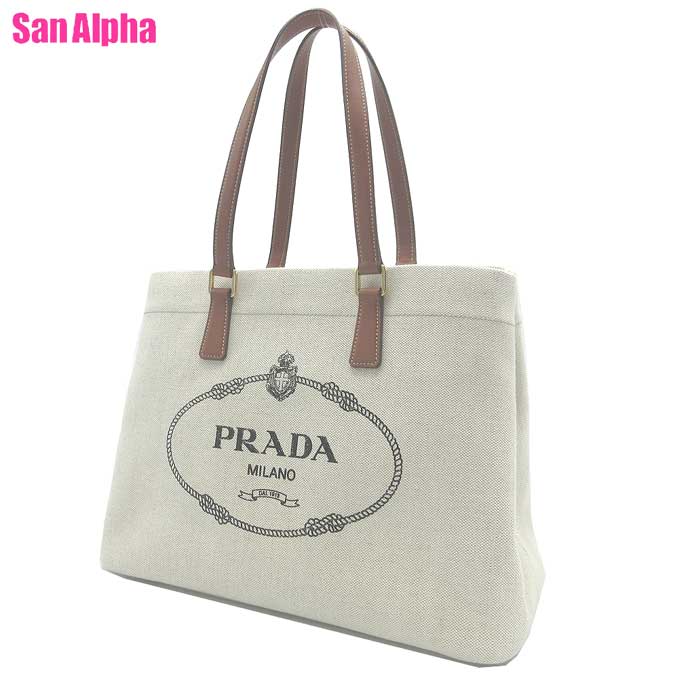 【10%OFF 5/21 09:59迄】プラダ バッグ トートバッグ PRADA キャンバス×スムースレザー 肩掛け A4対応 1BG355 MISTOLINO+VITELLO / NATURALE+COGNAC (ナチュラル×コニャック) アウトレット レディース 送料無料