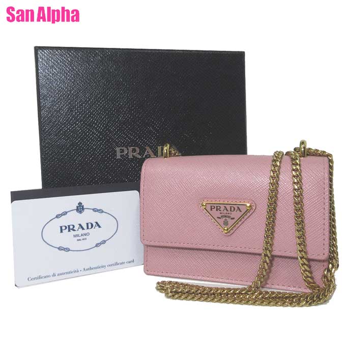 プラダ ショルダーバッグ（レディース） 【1000円OFF 5/16 01:59迄】プラダ ショルダーバッグ PRADA サフィアーノ トライアングル ロゴ チェーンショルダー ミニバッグ 1MR017 SAFFIANO TRIANG / PESCO (ピンク系) アウトレット レディース 送料無料