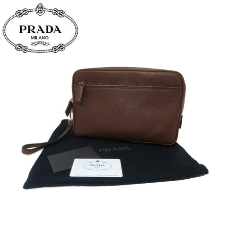 プラダ アウトレット PRADA ポーチ 2VF007 レザー 三角プレート クラッチバッグ セカンドバッグ VITELLO CITY / BRUCIATO【メンズ】【RCP】【楽天カード分割】