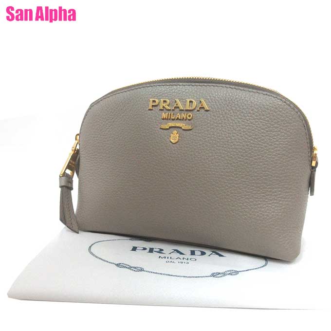 プラダ ポーチ（レディース） プラダ ポーチ PRADA レザー 金具ロゴ 1ND005 VIT.DAINO / ARGILLA (グレー系) アウトレット レディース 送料無料