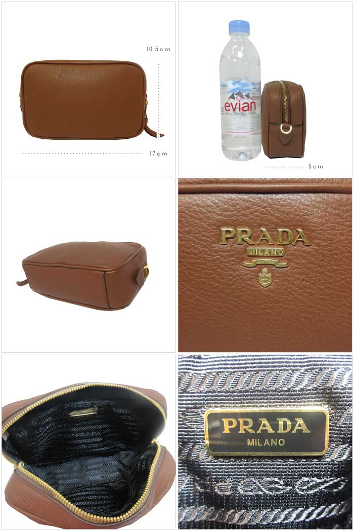 プラダ アウトレット PRADA ポーチ 1ND007 レザー ロゴ ポーチ VIT.DAINO / NOCCIOLO【レディース】