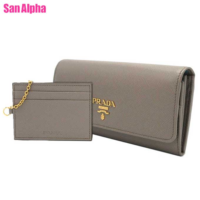 【10%OFF 5/21 09:59迄】プラダ 財布 長財布 PRADA サフィアーノ 二つ折り長財布 パスケース付 1MH132 SAFFIANO METAL ARGILLA (グレー系) アウトレット レディース 送料無料