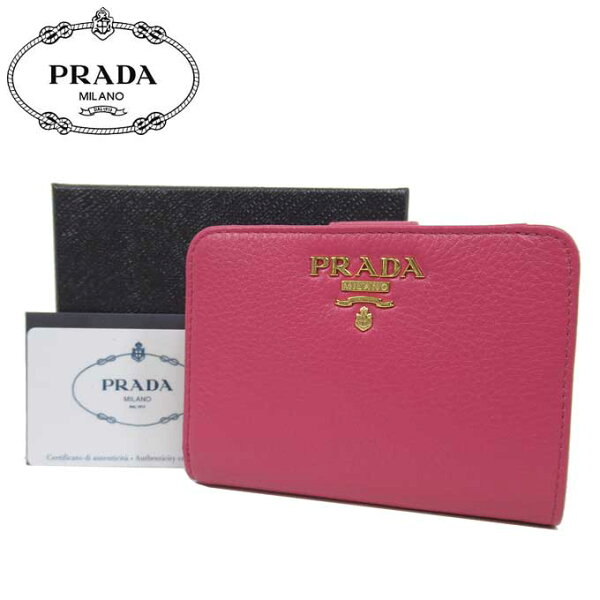 プラダアウトレットPRADA財布1ML018レザーロゴL字ファスナー両開き財布VITELLOGRAIN/PEONIA レディース