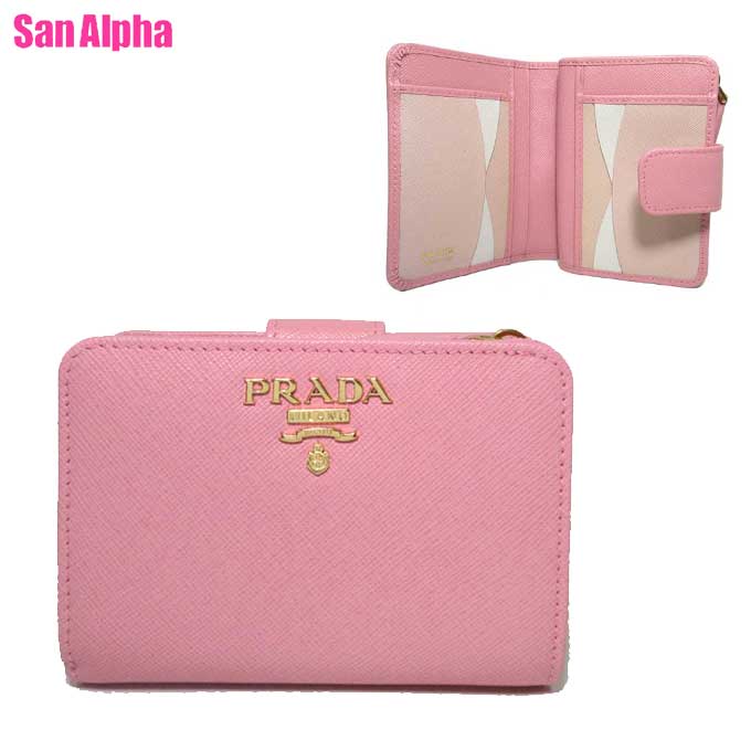 プラダ 二つ折り財布 レディース 【10%OFF 6/2 09:59迄】プラダ 財布 二つ折り財布 PRADA サフィアーノ ロゴ ウォレット 1ML018 SAFFIANO MULTIC PETALO+PESCA(ピンク系) アウトレット レディース 送料無料