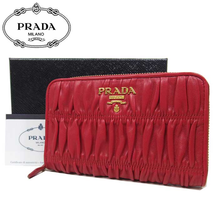 プラダ 革長財布 レディース 【10%OFF 6/2 09:59迄】プラダ 財布 長財布 PRADA マトラッセ風 ナッパレザー ラウンドファスナー 中財布 1ML157 NAPPA GAUFRE'1 FUOCO1(レッド系) アウトレット レディース 送料無料