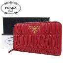 プラダ 財布（レディース） 【10%OFF 5/7 09:59迄】プラダ 財布 長財布 PRADA マトラッセ風 ナッパレザー ラウンドファスナー 中財布 1ML157 NAPPA GAUFRE'1 FUOCO1(レッド系) アウトレット レディース 送料無料