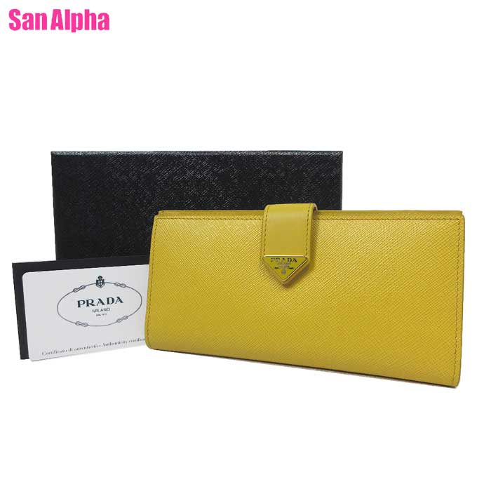 プラダ 長財布 レディース 【1000円OFF 6/11 01:59迄】プラダ 財布 長財布 PRADA サフィアーノ タブ ロゴ ロング ウォレット 二つ折り長財布 1MV025 SAFFIANO TAB SOLE(イエロー系) アウトレット レディース 送料無料