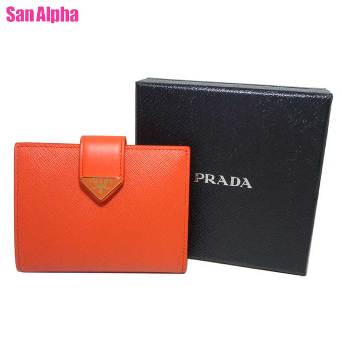 プラダ 財布（レディース） プラダ 財布 二つ折り財布 PRADA サフィアーノ タブ トライアングル ロゴ ウォレット 1MV204 SAFFIANO TAB ARANCIO (オレンジ系) アウトレット レディース 送料無料