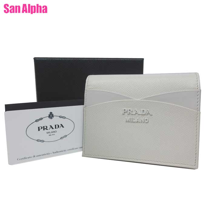 【10%OFF 5/21 09:59迄】プラダ 財布 二つ折り財布(小銭入れあり) PRADA サフィアーノレザー ロゴ 1MV204 SAFFIANO WAVES / BIANCO (ホワイト系) アウトレット レディース 送料無料