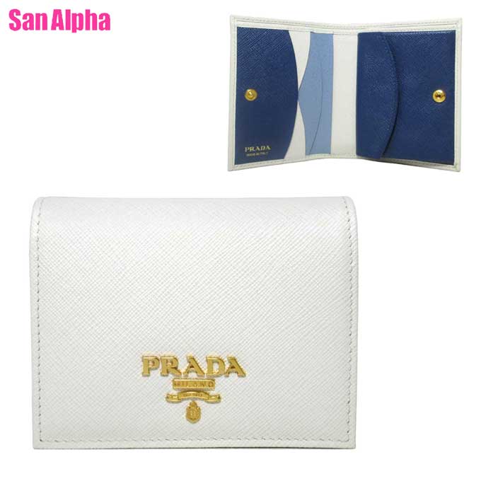 プラダ 二つ折り財布 レディース 【10%OFF 6/2 09:59迄】プラダ 財布 二つ折り財布 PRADA サフィアーノレザー ロゴ ウォレット 1MV204 SAFFIANO MULTIC BIANCO+ASTRALE (オフホワイト系) アウトレット レディース 送料無料