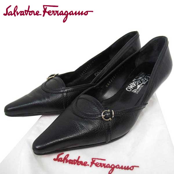 【10%OFF 5/21 09:59迄】【中古（Bランク）】フェラガモ 靴 シューズ Salvatore Ferragamo ヒール パンプス DQ022672 D540 (ブラック) レディース 送料無料