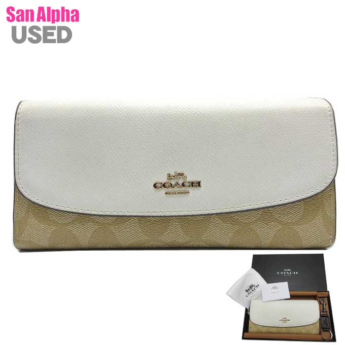 【10%OFF 5/21 09:59迄】【中古（Aランク）】コーチ 財布 長財布 COACH ギフトBOX キーリングセット シグネチャー PVC レザー (ホワイト系マルチ) レディース 送料無料