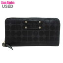 【10%OFF 5/7 09:59迄】【中古（Bランク）】ケイトスペード 財布 長財布 kate spade ナイロン アコーディオン ラウンド ジップ アラウンド WLRU0783 (ブラック) 送料無料