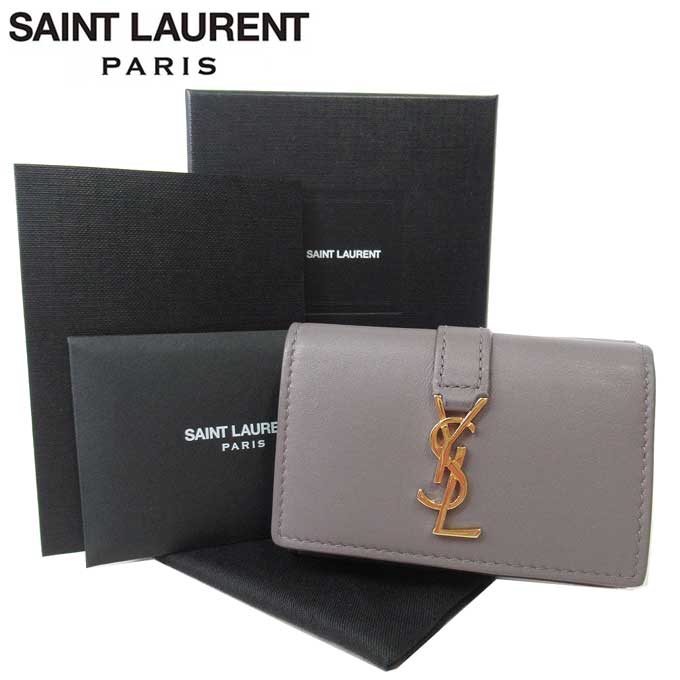 【1000円OFF 8/23 01:59迄】【中古（ABランク）】サン ローラン Saint Laurent ロゴ 3つ折り ミニ財布 コンパクト財布 送料無料