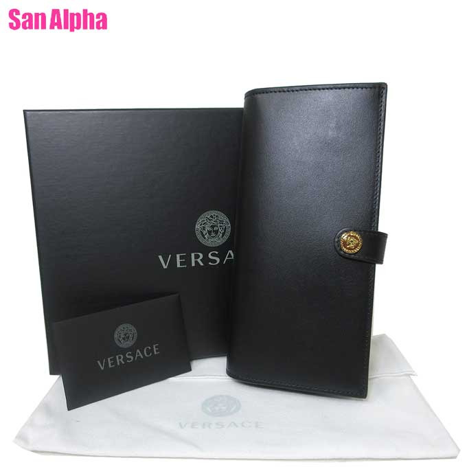 ヴェルサーチ 長財布（メンズ） ヴェルサーチェ 財布 長財布 VERSACE メドゥーサ ロゴ レザー 二つ折り 1002898 (ブラック) アウトレット メンズ 送料無料