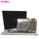 【10%OFF 5/7 09:59迄】ヴェルサーチェ 財布 三つ折り財布(小銭入れあり) VERSACE メドゥーサ ロゴ パイソン調レザー チェーンネックストラップ ミニ財布 1003085 (シルバー) アウトレット レディース 送料無料