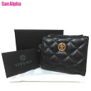 【10%OFF 5/7 09:59迄】ヴェルサーチェ 財布 二つ折り財布(小銭入れあり) VERSACE メドゥーサ ロゴ キルティングレザー スモールウォレット 1005564 (ブラック) アウトレット レディース 送料無料