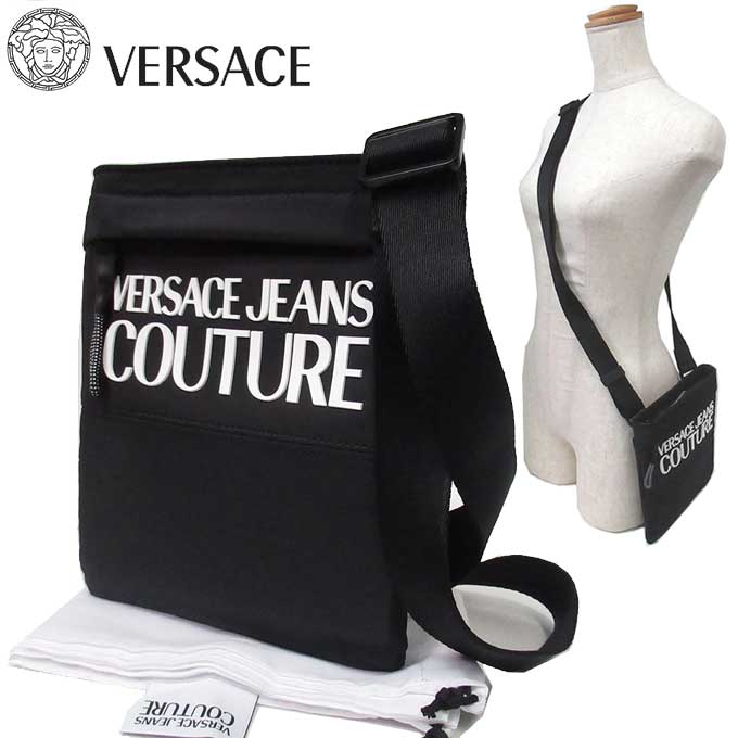 【10%OFF 5/21 09:59迄】ヴェルサーチェ ジーンズ クチュール バッグ ショルダーバッグ VERSACE JEANS COUTURE ナイロン ショルダー ポシェット 斜め掛け 71YA4B93(ブラック) アウトレット メンズ 送料無料