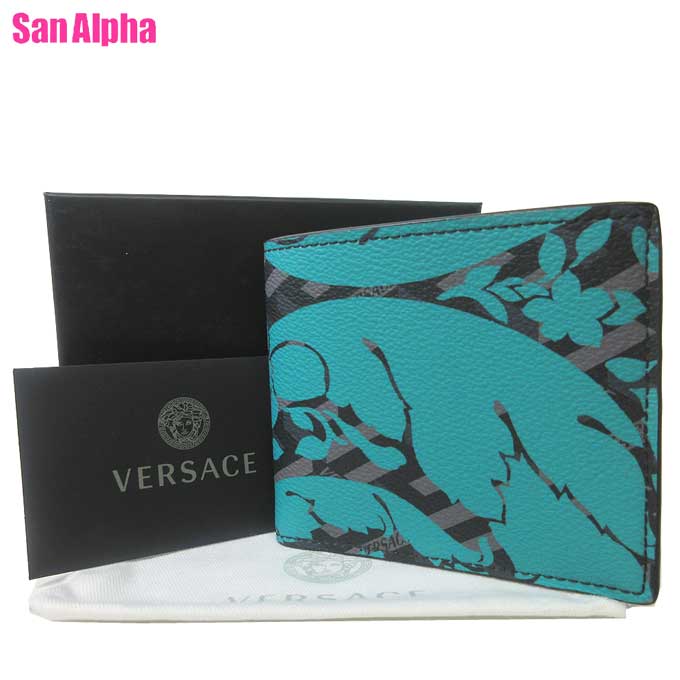 ヴェルサーチェ ヴェルサーチェ 財布 二つ折り財布(小銭入れなし) VERSACE ラ グレカキャンバス PVC プリント DPU2463 5G350(グリーン系) アウトレット メンズ 送料無料