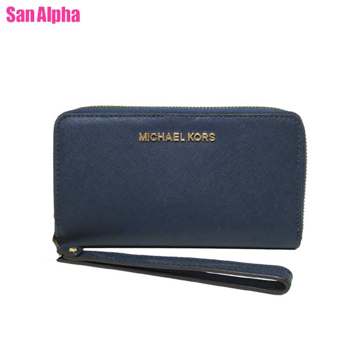 【1000円OFF 5/16 01:59迄】マイケルコース アウトレット Michael Kors モバイルアクセサリー 35F8GTVW7L レザー フラット スマホ iPhone フォンケース パスケース付き ラウンド長財布兼用可 JET SET TRAVEL / LG FLAT MF PHN CASE / NAVY レディース