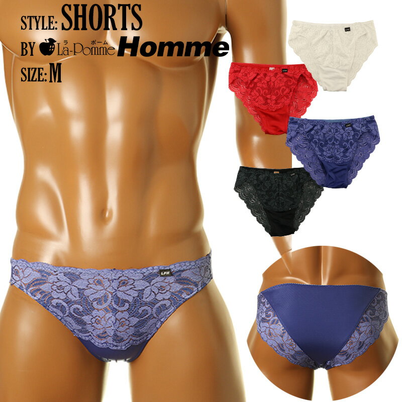 ラ・ポームオム 日本製 セクシービキニ 下着 ショーツ生地の伸び 気持ちの良い肌触り 綺麗なデザインのレース メンズ 男性用ビキニ アンダーウェア パンツ