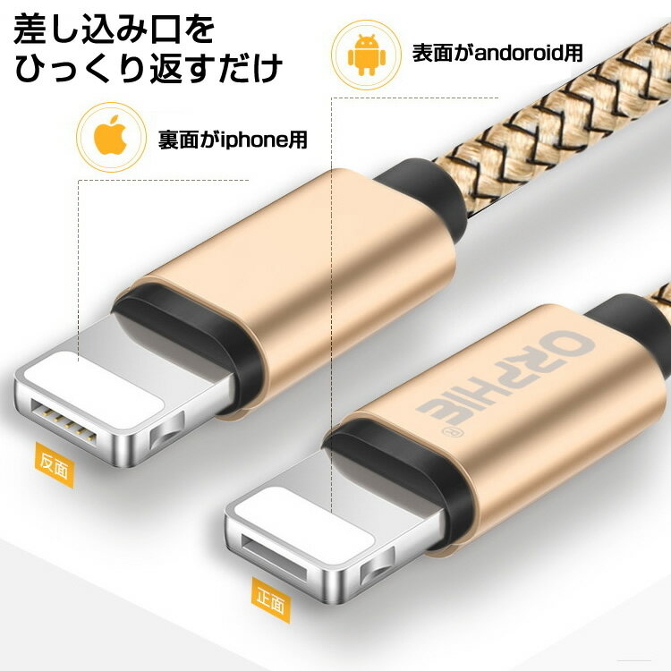 充電ケーブル iPhone アンドロイド スマホ 充電器 USB 2in1 メール便送料無料 規格内50g