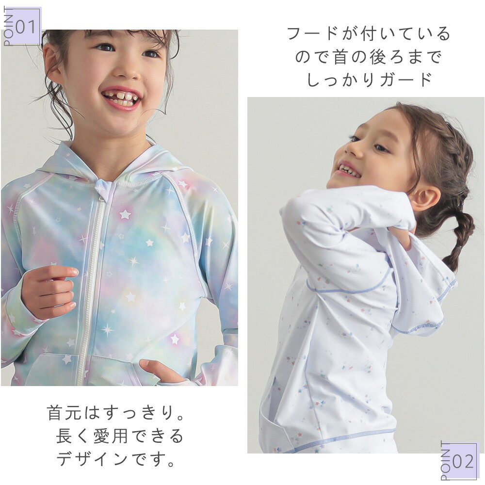 ラッシュガード　キッズ　ラッシュガード　子供　ラッシュガード女の子　長袖　フード付き　UVカット　日焼け防止　100 110 120 130 140サイズ　メール便送料無料　かわいい　柄たくさん