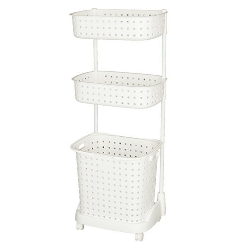 Rakuten - 【他商品同梱不可】レクエア ランドリーバスケット3段 ホワイト (0328108) 脱衣かご キャスター付 簡易物干し 室内【日本製】