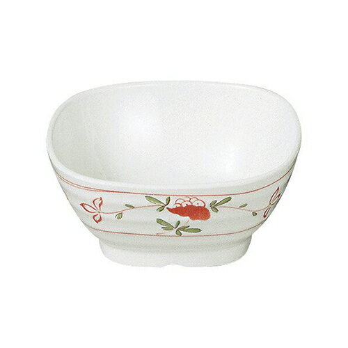 樂天商城 - メラミン和食器 赤絵 角小鉢 (AK-50) 11×11cm 200ml 角皿 小鉢 軽い 器 業務用 つる草紋様 蔓草 ボタニカル 和柄 メラミン食器 スクエア エンテック【日本製】