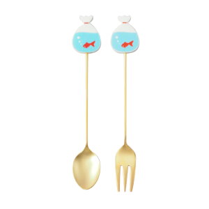 夏祭りカトラリー スプーン/フォーク(金魚)(008018_25)13cm 洋食器 卓上 縁日 お祭り サマーシーズン きんぎょすくい ポップ キュート ホワイト×ゴールド ジャパン【日本製】