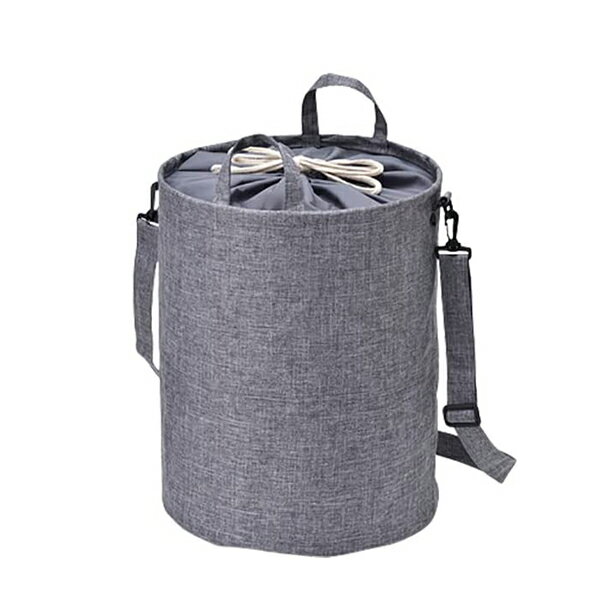 Shopping Bags, Ecology Bags - たくさん入る肩かけできる ランドリーマルチバッグ 丸型 (MLBR-01) 40L グレー ツイード柄 ファブリック トート かご エコ マイバック お買い物 アウトドア 大容量