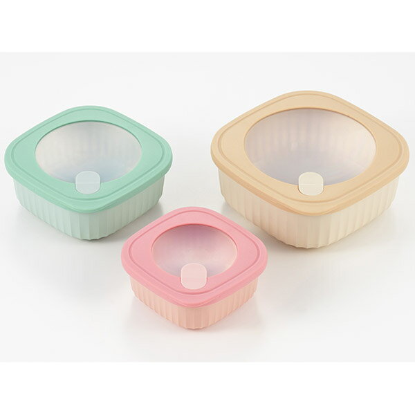 Plastic Storage Containers - &Smile アンドスマイル 電子レンジ対応 保存容器 3個 セット (AS-101) プラスチック 角型 パステルカラー 電子レンジ対応 お弁当 ギフト