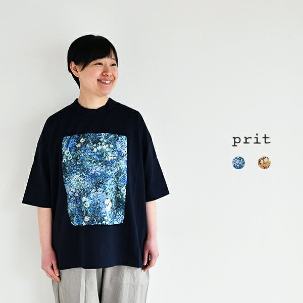 Rakuten - prit 40/2天竺×60/1ローンガーデンプリント5分袖フレームTシャツ