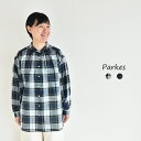 Parkes コットンローンチェックレギュラカラータック長袖ブラウス