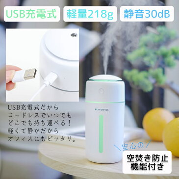 加湿器 卓上加湿器 USB 小型 超音波 USB加湿器 卓上 オフィス 車載 旅行 コードレス 携帯加湿器 7色LEDライト ミニ 加湿機 マイクロミスト デスク 静音 空焚き防止 次亜塩素酸水対応 ウィルス 感染 予防 冬家電 送料無料 ###加湿器180701-###