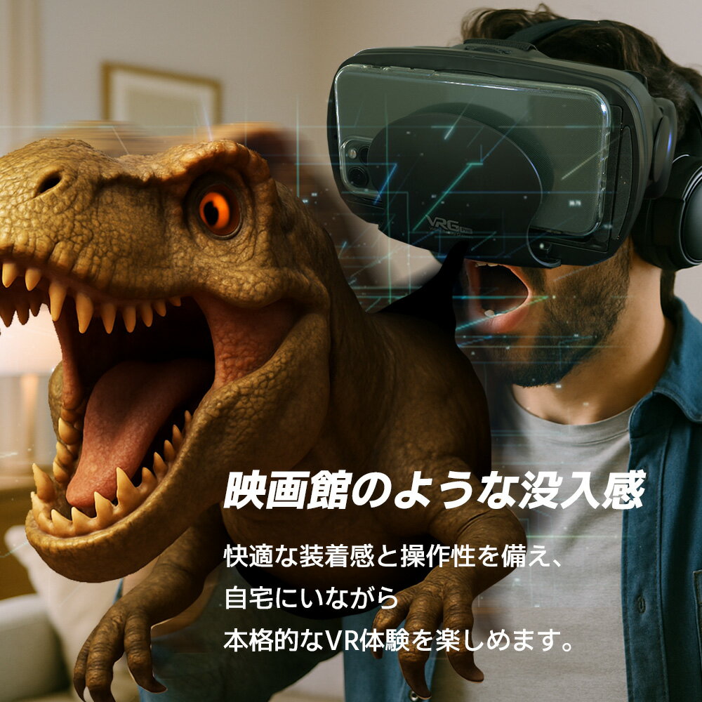 VRゴーグル 5-7インチのスマホ対応 眼鏡不要 イヤホン付き VRヘッドセット iPhone androidスマホ用 ヘッドホン付き一体型 3D VRグラス ###VRゴーグルVRGPRO###