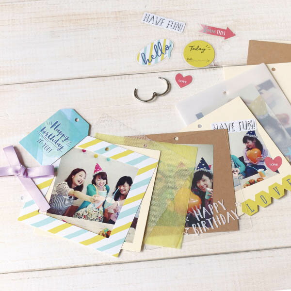 スクエア バースデー ブルー 89×89mm 写真1枚サイズ ギフトピック 《スクラップブック/ミニアルバム/フォトアルバム/エコー写真/エコーアルバム/マタニ...