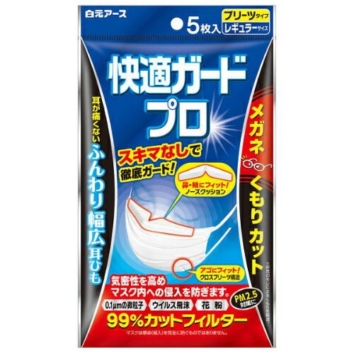 白元アース 快適ガードプロプリーツタイプマスクレギュラーサイズ(5枚入) 4902407580160