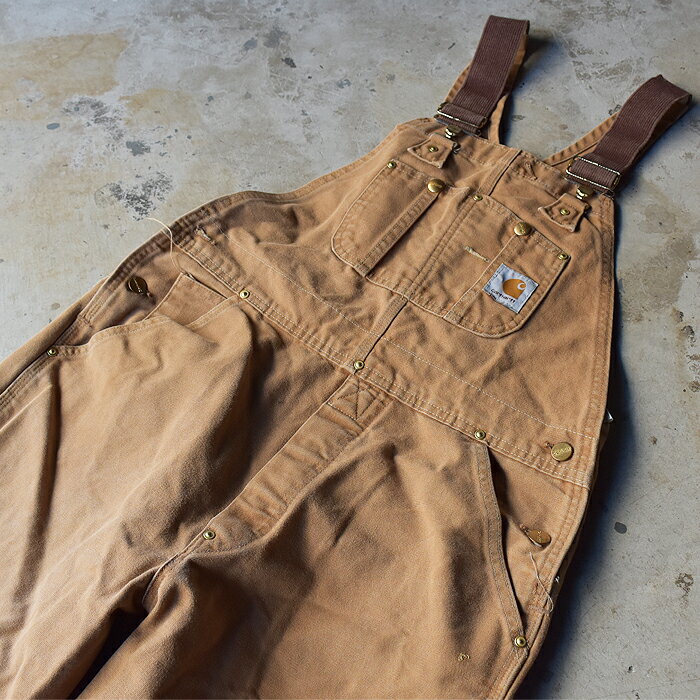 【中古】90's Carhartt ダックビブ ダブルニー オーバーオール USA製 実寸(W35×L28) 海外直輸入USED品